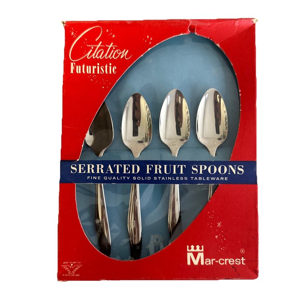 Mar-crest Citation Futuristic Atomic Starburst Stainless Serrated Fruit Spoons
